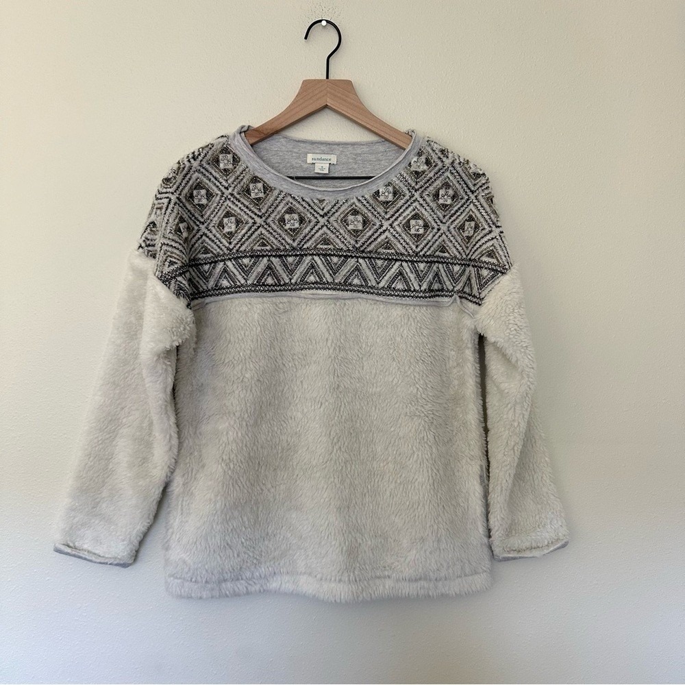 Sundance Boho Hygge Sherpa Apres Ski Womens Small Beaded Embroidered Sweater